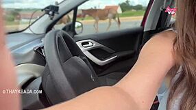 Thay ksada, a naughty wife, has sex on the street with passing cars in pov