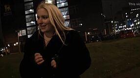Blonde British babe flashes her tits downtown at night