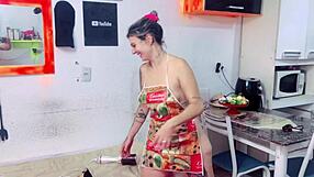 Sexy maid with big tits arranges house