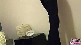 these super tight skinny jeans hug every curve on this petite babe