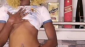 Horny ebony babe rips clothes for wet pussy action!