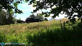 Bianca Strips Pantyhose and Boots for Foot Show