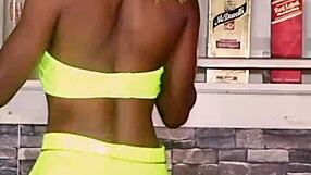 Horny ebony babe rips clothes for wet pussy action!