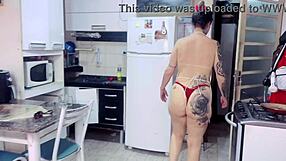 Sexy maid with big tits arranges house