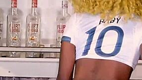 Horny ebony babe rips clothes for wet pussy action!