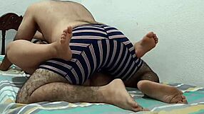 Blonde teen goes to bed with stepdad in mom's room