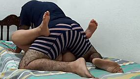 Blonde teen goes to bed with stepdad in mom's room