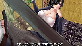 In the horror mansion, she gives a footjob under the desk during the game.