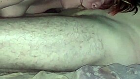 Sexy wife gives hot blowjob, sucking deep with nipples exposed