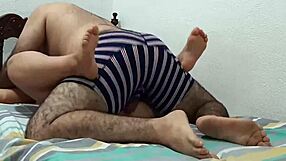 Blonde teen goes to bed with stepdad in mom's room