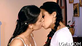 stare at two lesbian gals licking each other