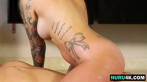 daisy monroe gives massage and blowjob in bathroom