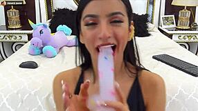 Perfect model blows on webcam in a steamy session