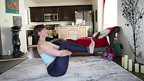 Yoga lesson with cute european babe focusing on poses