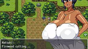 Tanned Natsuki Enjoys Naked Bath in Hentai Game