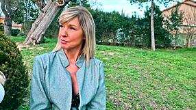 french blonde milf bent over for blowjob and licking threesome!