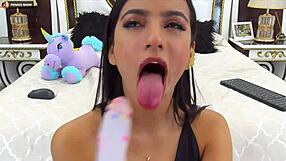 Perfect model blows on webcam in a steamy session