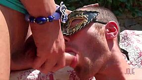 hot shemale in bondage outdoor threesome with anal and blowjob 😈