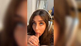 Blonde petite girl orgasms while listening to music during doggystyle