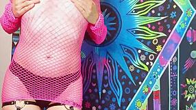 Sultry woman shows ass in fishnet lingerie