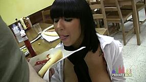 brazilian slut says 'i want your sausage' to the waiter