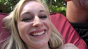 Busty Blonde Teen Sucks and Fucks Poolside Outdoors