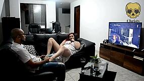 my boyfriend plays ps4 while i stroke his monster cock