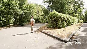 Camel-Toe Teases With Outdoor Toy