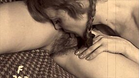 Vintage Cunnilingus Scene with Hairy Lesbian Muff Diving Action