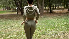 Camel-Toe Teases With Outdoor Toy