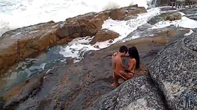 i took brazilian brunette to beach for monster cock view
