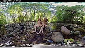 I watch Ana, Molly, and Belle in lesbian fun outdoors.