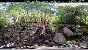 I watch Ana, Molly, and Belle in lesbian fun outdoors.