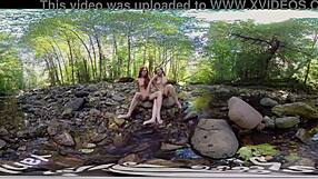 I watch Ana, Molly, and Belle in lesbian fun outdoors.