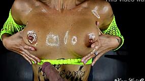 i tittyfuck this hot oiled bitch with big boobs, cum on tits everywhere