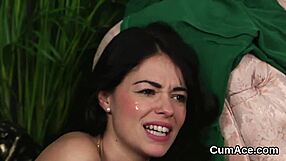 Spicy honey gets sperm shot on her face, sucking all the cream.