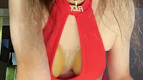 Sissy Ladyboy Teases With Her Big Tits While Masturbating.