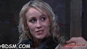 blonde bombshell gags on bondage masturbation session