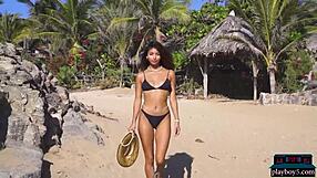 tiny mexican teen carolina reyes strips naked on beach