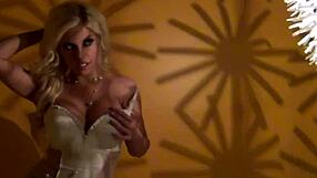 Sexy blonde teases with her tits and ass in retro solo scene