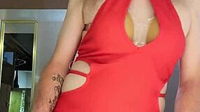 Sissy Ladyboy Teases With Her Big Tits While Masturbating.