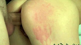 Busty babe gets facial after spitroast threesome fucking