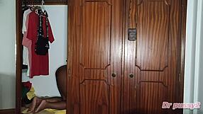 interracial wife hides in the closet after blowjob and pussy fucking with her brother-in-law, but gets caught by her husband.