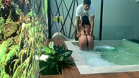 morena gets crazy horny in jacuzzi, riding toys with gaping ass and tattooed body in sheer