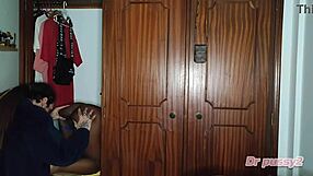 interracial wife hides in the closet after blowjob and pussy fucking with her brother-in-law, but gets caught by her husband.