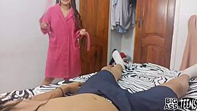 My stepsister takes advantage of me, the hot milf watches porn and comes to my room for cock in her big ass