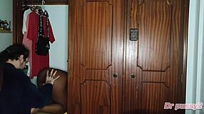 interracial wife hides in the closet after blowjob and pussy fucking with her brother-in-law, but gets caught by her husband.