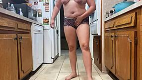 Soaking panties while masturbating in the kitchen