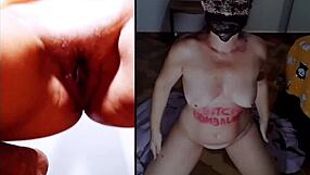 in this scene the bbw amateur strips and uses a dildo for anal close-up