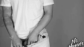 Retro Sports Guy Masturbates Big Fat Cock Without Hands